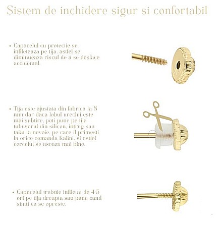 Cercei din aur 14k bebelusi nou nascuti Rotunzi cu diamant, 3mm [3]