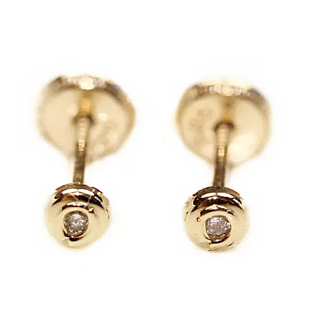 Cercei din aur 14k bebelusi nou nascuti Rotunzi diamant, 3mm [1]