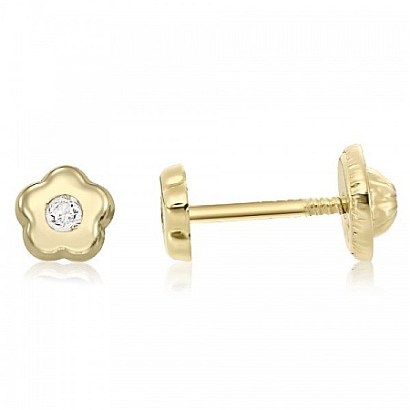 Cercei aur fete - Cercei din aur 14k cu diamante bebelusi copii Floricele 4mm