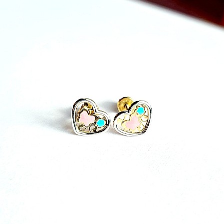 Cercei din aur 14k cu surub copii dama Inimioare mari [0]