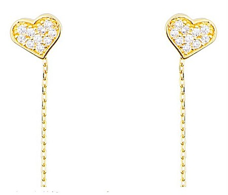 Cercei din aur 14K lungi cu lantisor dama Inimoare [0]
