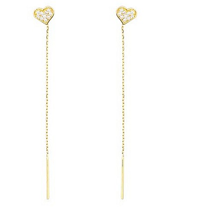 Cercei din aur 14K lungi cu lantisor dama Inimoare [1]