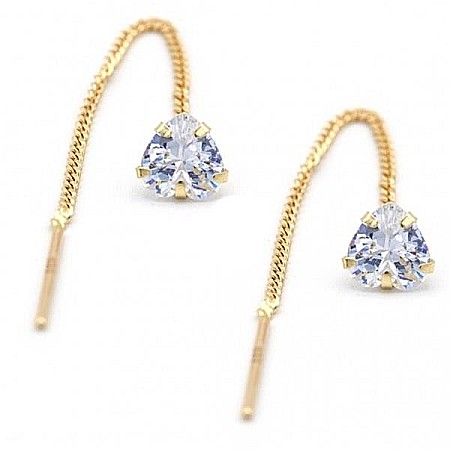 Cercei din aur 14K lungi cu lantisor mobil dama Inimoare [0]