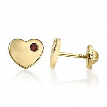 Cercei din aur 14K surub Inimi 7mm cu rubin dama copii [1]