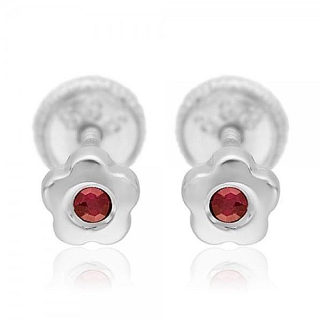 Cercei din aur alb 14K Floricele 4mm cu Rubin [0]