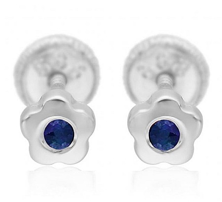 Cercei din aur alb 14K Floricele 4mm cu Safir [0]
