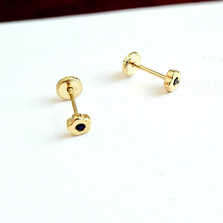 Cercei din aur alb 14K Floricele 4mm cu Safir [2]