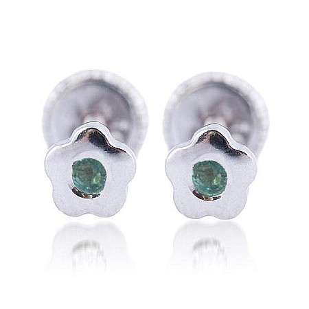 Cercei din aur alb 14K Floricele 4mm cu Smarald [0]