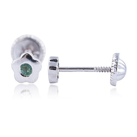 Cercei din aur alb 14K Floricele 4mm cu Smarald [1]