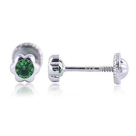 Cercei din aur alb 14k Floricele 5.5 mm cu piatra verde [1]