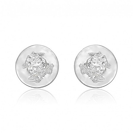 Cercei din aur - Cercei din aur alb 14K mici, nou nascuti bebelusi, rotunzi cu diamant 3 mm