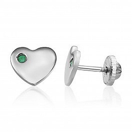 Cercei din aur alb 14K surub copii dama Inimi cu smarald lateral [0]