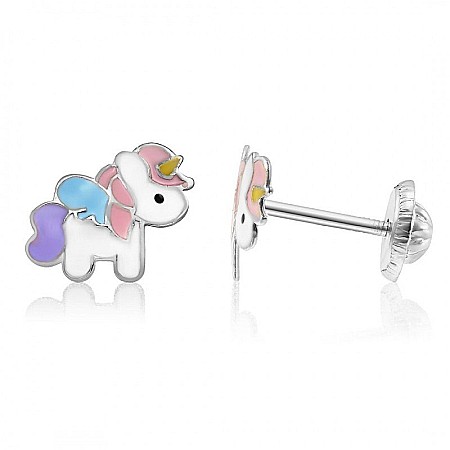 Cercei aur fete - Cercei din aur alb 9K copii bebelusi Unicorni multicolori