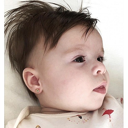 Cercei din aur alb 9k cu Smarald bebelusi nou nascuti 4.5 mm [1]