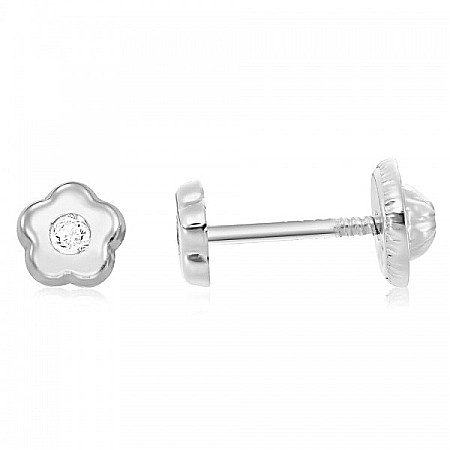 Cercei aur fete - Cercei din aur alb bebelusi nou nascuti Floricele diamant 4mm