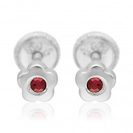 Cercei aur fete - Cercei din aur alb cu Rubine bebelusi copii Floricele 4mm