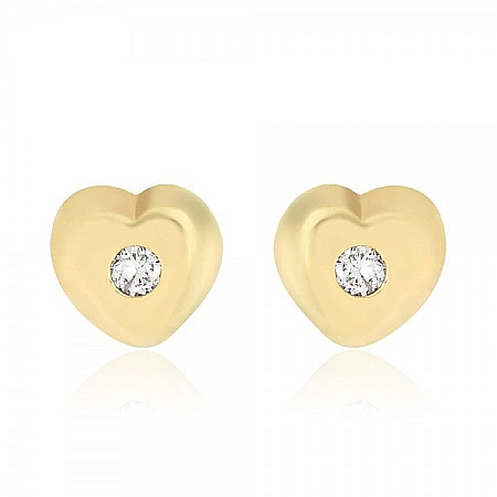Cercei din aur - Cercei din aur galben 14K copii bebelusi Inimioare Diamant