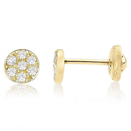 Cercei aur fete - Cercei din aur galben 14k copii bebelusi Rotunzi cu 7 diamante