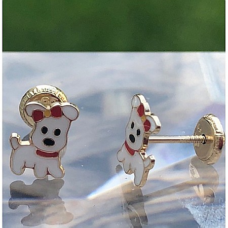 Cercei din aur galben 14k copii fetite Catelusi [1]