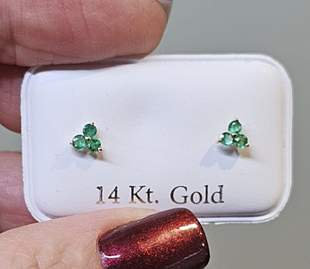 Cercei din aur galben 14K dama bebelusi copii 3 Smaralde [4]