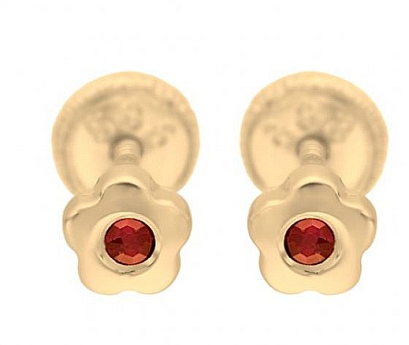 Cercei din aur copii - Cercei din aur galben 14K Floricele 4mm cu Rubin