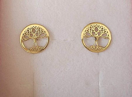 Cercei Din Aur Galben 14K pentru dama Copacul Vietii 1cm [0]