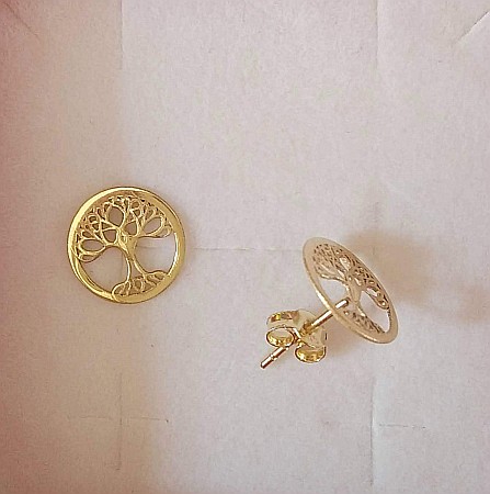 Cercei Din Aur Galben 14K pentru dama Copacul Vietii 1cm [1]