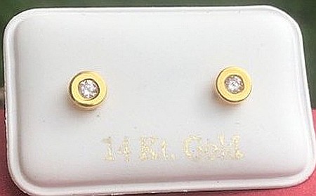 Cercei din aur galben 14k surub fetite copii rotunzi cu pietre 5 mm [1]