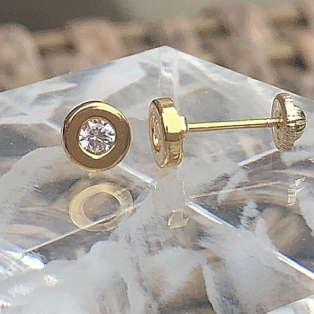 Cercei din aur galben 14k surub fetite copii rotunzi cu pietre 5 mm [0]