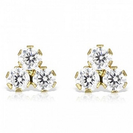Cercei aur fete - Cercei din aur galben 14K Triunghi cu 3 pietricele 5,5 mm