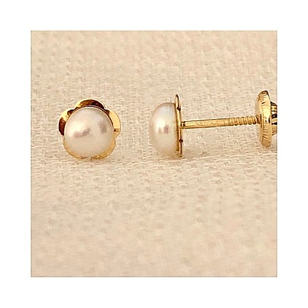Cercei din aur galben 18K surub copii bebelusi Perle 5.5mm [0]