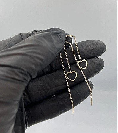 Cercei din aur galben 9K lungi Lantisor Inimioara dama fete [1]