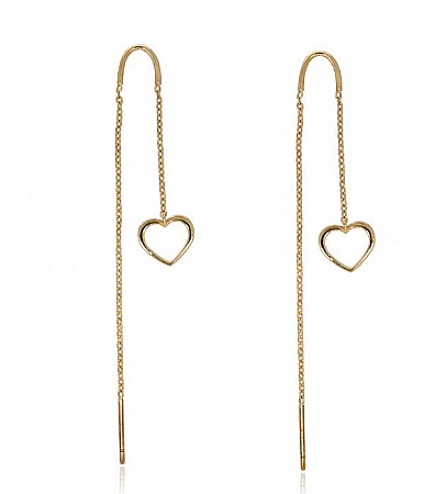 Cercei de aur lungi cu lant - Cercei din aur galben 9K lungi Lantisor Inimioara dama fete