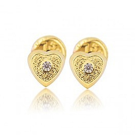 Cercei din aur galben copii bebelusi surub Inimioare cu pietricica [0]
