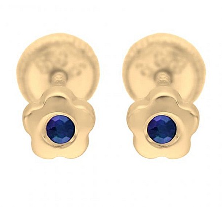 Cercei din aur copii - Cercei din aur galben Floricele 4mm cu Safir