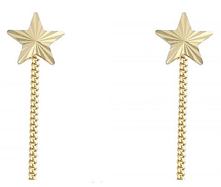 Cercei din aur galben ieftini femei lungi cu lantisor model Stelute cu striatii [0]