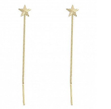 Cercei din aur galben ieftini femei lungi cu lantisor model Stelute cu striatii [1]
