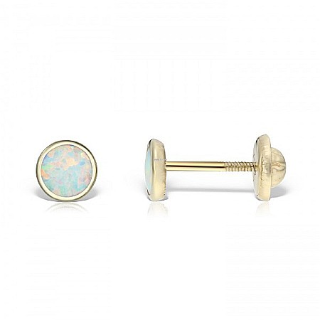 Cercei din aur galben rotunzi cu opal alb 5.5mm [1]
