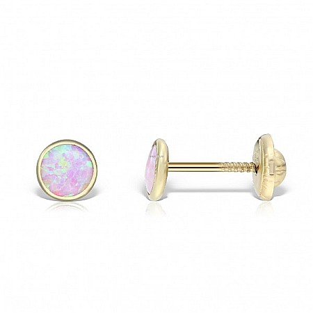 Cercei din aur galben rotunzi cu opal roz 5.5mm [1]