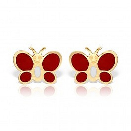 Cercei din aur galben surub copii bebelusi cu Fluturasi rosii [0]