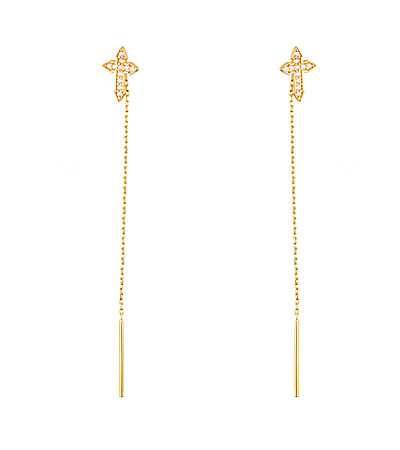 Cercei din aur lungi simpli cu lantisor pandant Cruce cu pietre [1]