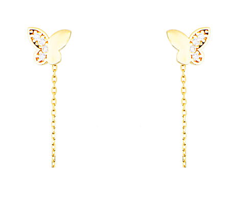 Cercei din aur lungi simpli cu lantisor pandant Fluturas cu pietre [0]