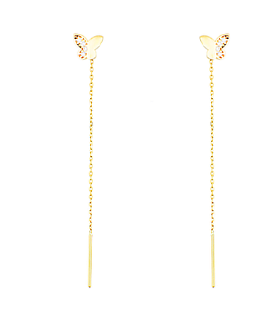 Cercei din aur lungi simpli cu lantisor pandant Fluturas cu pietre [1]