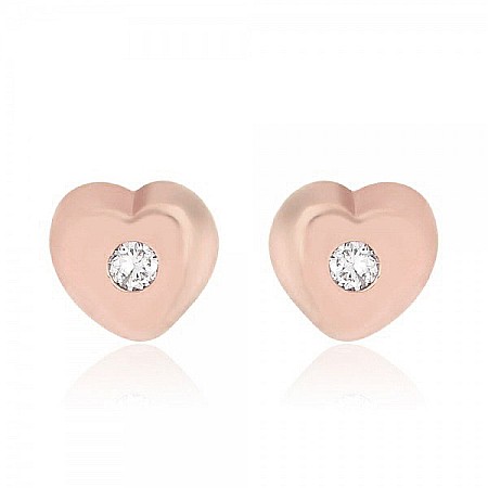 Cercei din aur roz 14K nou nascuti bebelusi Inimioare cu diamant [1]