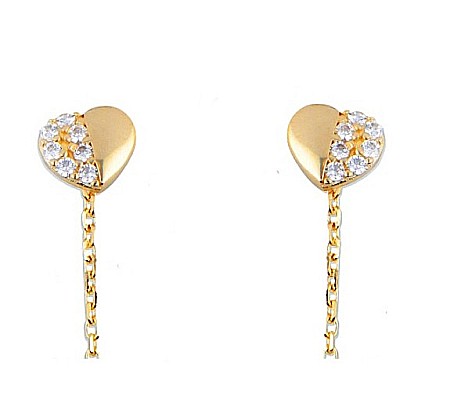 Cercei lungi aur galben 14k dama cu Inimioare 6 mm [0]
