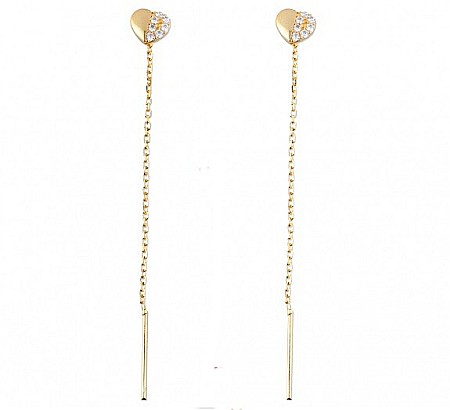 Cercei lungi aur galben 14k dama cu Inimioare 6 mm [1]