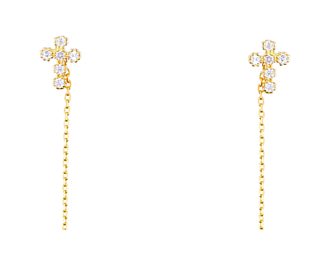 Cercei lungi din aur 14k cu lantisor Cruciulita cu pietre 8 mm [0]