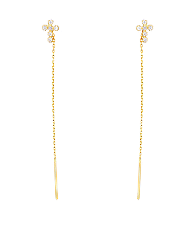 Cercei lungi din aur 14k cu lantisor Cruciulita cu pietre 8 mm [1]