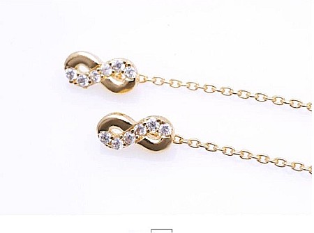 Cercei lungi din aur 14k cu lantisor Infinit cu pietre 7mm [0]