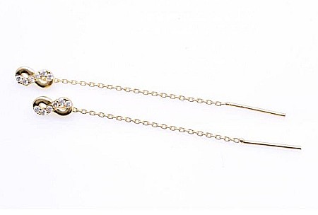 Cercei lungi din aur 14k cu lantisor Infinit cu pietre 7mm [1]